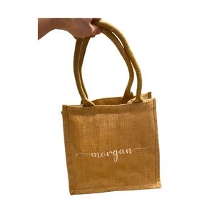 Custom Tan & Brown Jute Tote Bag with “Morgan” Engraving – Like New